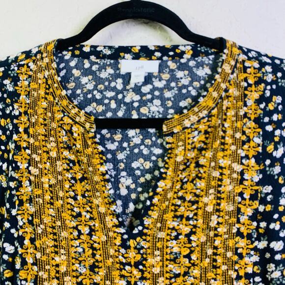 J. JILL Dress Tunic Knee Length Floral VNeck Gold Embroidered Detail Tunic Boho - Picture 3 of 14